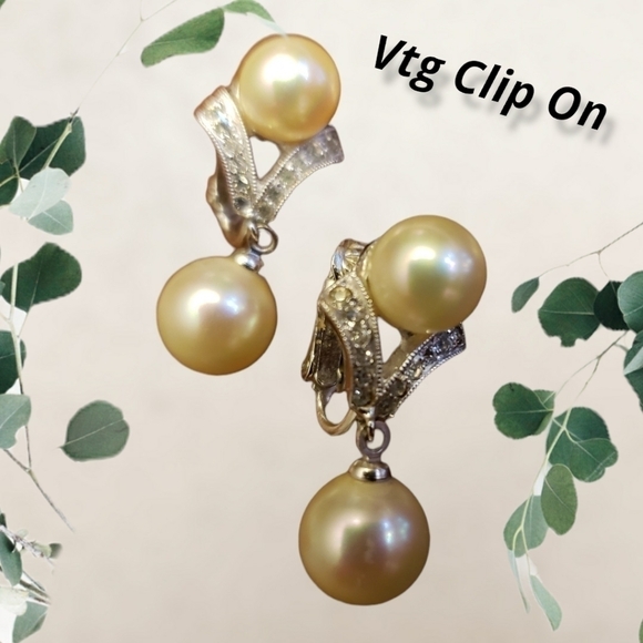 Clip-on Pearl & Diamond Look Earrings Vintage - Picture 1 of 5